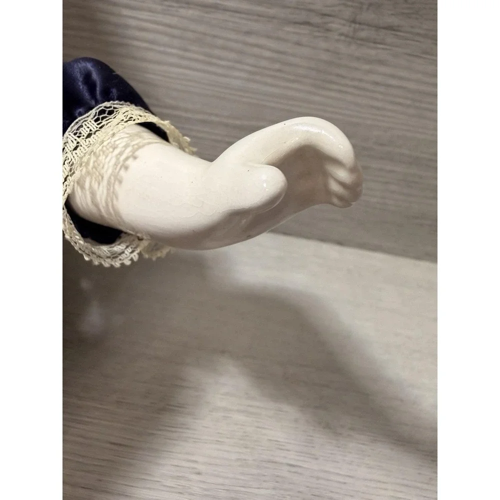 Vintage Handmade Ceramic China-Style Lady Doll 20 Inch Navy Satin Lace Dress